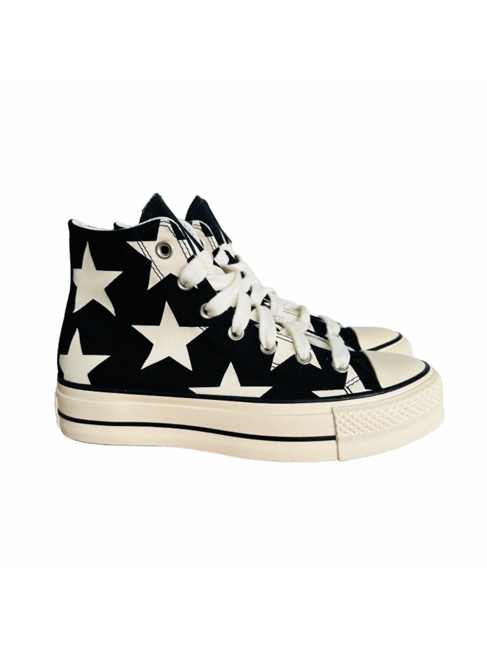 ✨Converse Women Shoes 8.5 Ctas Lift Platform Hi Large Stars Black Beige A09903C